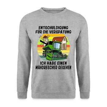 Entschuldigung das ich zu spät bin Mähdrescher - Unisex Pullover - Weißgrau meliert - Vorne - Alina (178cm) & Michal (187cm)
