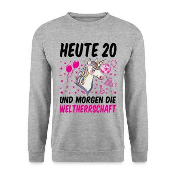 20 Geburtstag Mädchen Geschenk lustig 20. Ehrentag - Unisex Pullover - Weißgrau meliert - Vorne - Alina (178cm) & Michal (187cm)