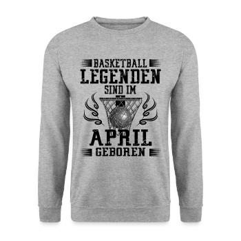 April Geburtstag Geschenk Basketball Basketballer - Unisex Pullover - Weißgrau meliert - Vorne - Alina (178cm) & Michal (187cm)