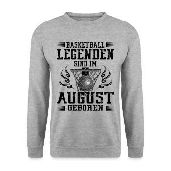 August Geburtstag Geschenk Basketball Basketballer - Unisex Pullover - Weißgrau meliert - Vorne - Alina (178cm) & Michal (187cm)