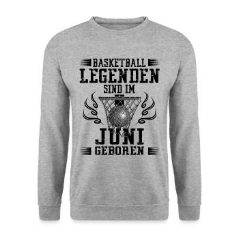 Juni Geburtstag Geschenk Basketball Basketballer - Unisex Pullover - Weißgrau meliert - Vorne - Alina (178cm) & Michal (187cm)