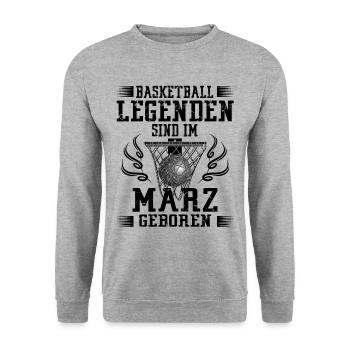 März Geburtstag Geschenk Basketball Basketballer - Unisex Pullover - Weißgrau meliert - Vorne - Alina (178cm) & Michal (187cm)