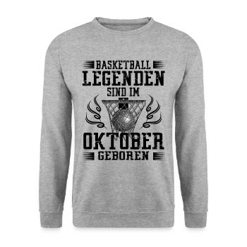 Oktober Geburtstag Geschenk Basketball Basketballe - Unisex Pullover - Weißgrau meliert - Vorne - Alina (178cm) & Michal (187cm)