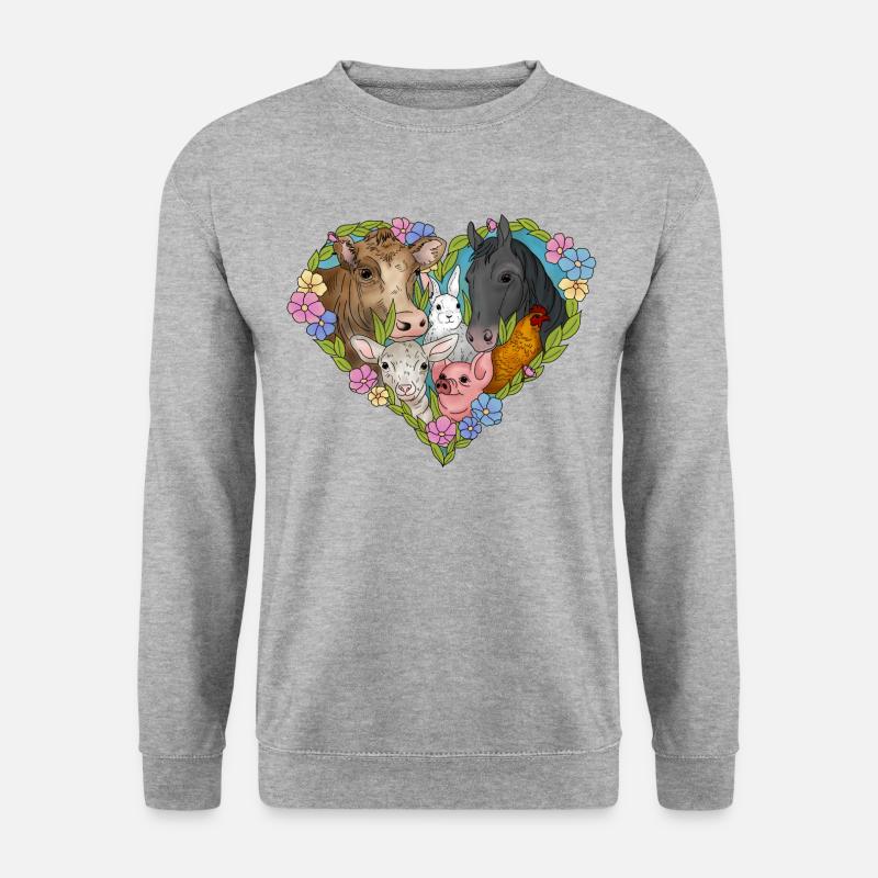 Tiere und Blumenherz - Unisex Pullover - Weißgrau meliert