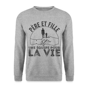 Papa et Fille Humour Papi Drôle Fete des Père - Sweat-shirt Unisexe - gris chiné - Devant - Alina (178cm) & Michal (187cm)