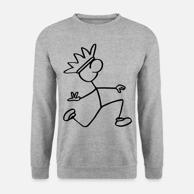 Strichmännchen König - Unisex Pullover - Weißgrau meliert