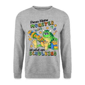 Dieses kleine Monster ist jetzt ein Schulkind - Unisex Pullover - Weißgrau meliert - Vorne - Alina (178cm) & Michal (187cm)