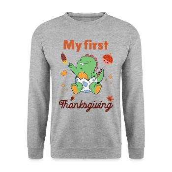 Mon premier Thanksgiving - Sweat-shirt Unisexe - gris chiné - Devant - Alina (178cm) & Michal (187cm)