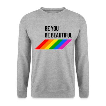 Be You Be Beautiful Regenbogen - Unisex Pullover - Weißgrau meliert - Vorne - Alina (178cm) & Michal (187cm)