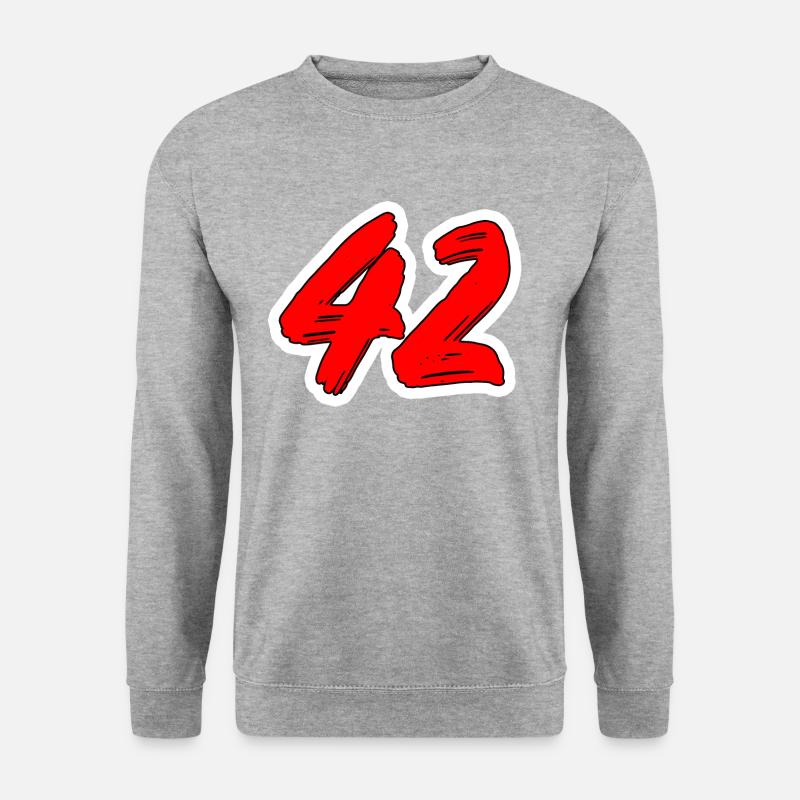 42 - rote Popart Zahlen - Unisex Pullover - Weißgrau meliert
