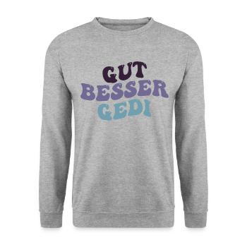 Gut Besser Gedi Taufged Firmgedi - Unisex Pullover - Weißgrau meliert - Vorne - Alina (178cm) & Michal (187cm)