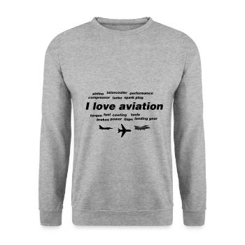 I love aviation - Unisex Pullover - Weißgrau meliert - Vorne - Alina (178cm) & Michal (187cm)