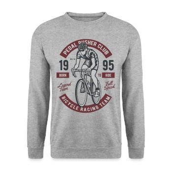 BICYCLE PUSHER CLUB - Vintage Rennrad Shirt Motiv - Unisex Pullover - Weißgrau meliert - Vorne - Alina (178cm) & Michal (187cm)