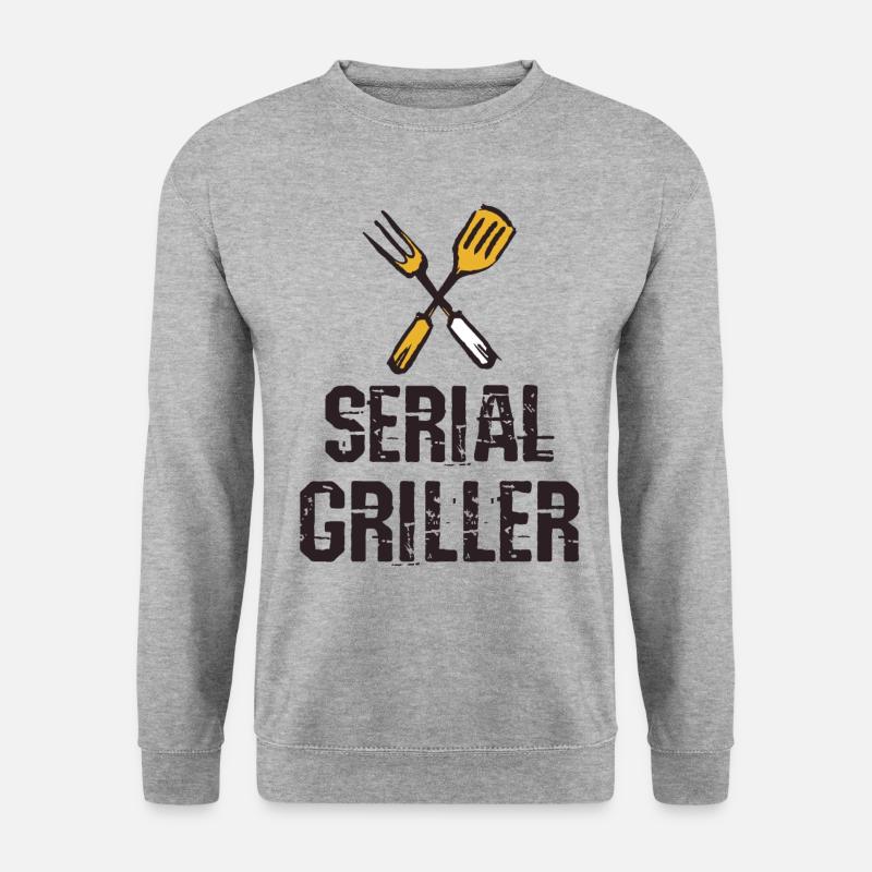 Seriengriller BBQ Grillprofi Grillbesteck - Unisex Pullover - Weißgrau meliert