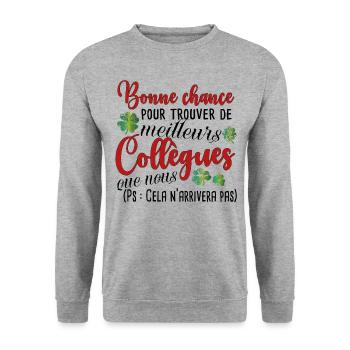Humour Collègue Collègues Cadeau Départ Retraite - Sweat-shirt Unisexe - gris chiné - Devant - Alina (178cm) & Michal (187cm)
