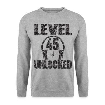Level 45 Unlocked Birthday Gift 45 Years - Unisex Sweatshirt - salt & pepper - Front - Alina (178cm) & Michal (187cm)