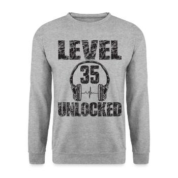 Level 35 Unlocked Birthday Gift 35 Years - Unisex Sweatshirt - salt & pepper - Front - Alina (178cm) & Michal (187cm)
