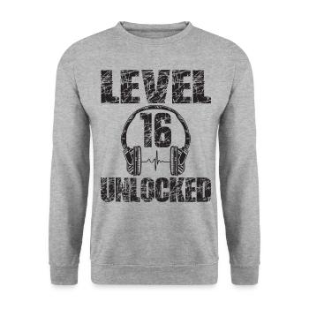Level 16 Unlocked Birthday Gift 16 Years - Unisex Sweatshirt - salt & pepper - Front - Alina (178cm) & Michal (187cm)