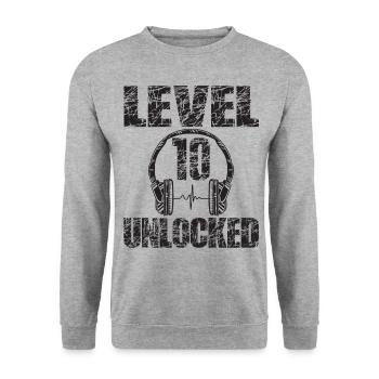 Niveau 10 Cadeau d’anniversaire débloqué 10 ans - Sweat-shirt Unisexe - gris chiné - Devant - Alina (178cm) & Michal (187cm)
