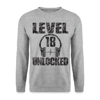 Level 18 Unlocked Birthday Gift 18 years - Unisex Sweatshirt - salt & pepper - Front - Alina (178cm) & Michal (187cm)