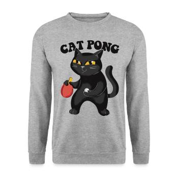 Tennis de Table Chat Ping-Pong Tenue Cat Pong - Sweat-shirt Unisexe - gris chiné - Devant - Alina (178cm) & Michal (187cm)