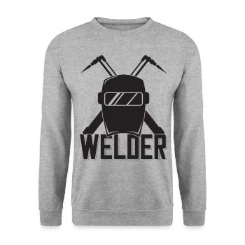 Welder helmet outfit for proud metalworkers - Unisex Sweatshirt - salt & pepper - Front - Alina (178cm) & Michal (187cm)