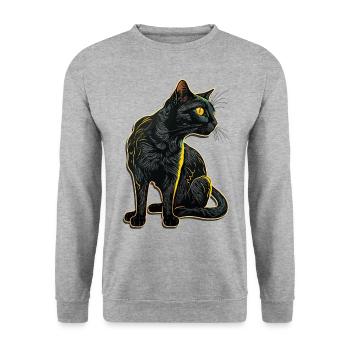 Schwarze Katze Bombay Cat Outfit für - Unisex Pullover - Weißgrau meliert - Vorne - Alina (178cm) & Michal (187cm)