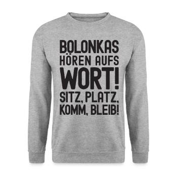 Bolonkas hören aufs Wort! Bolonka Zwetna Hund - Unisex Pullover - Weißgrau meliert - Vorne - Alina (178cm) & Michal (187cm)