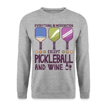 Pickleball und Wein für Pickle Ball, Was That out - Unisex Pullover - Weißgrau meliert - Vorne - Alina (178cm) & Michal (187cm)