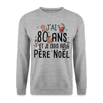 80 Ans Anniversaire Cadeau Père Noël Humour - Sweat-shirt Unisexe - gris chiné - Devant - Alina (178cm) & Michal (187cm)