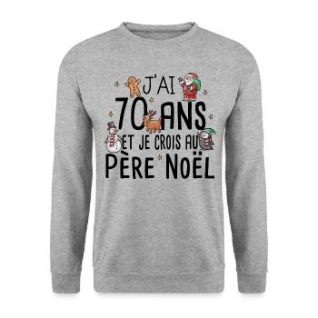 70 Ans Anniversaire Cadeau Père Noël Humour - Sweat-shirt Unisexe - gris chiné - Devant - Alina (178cm) & Michal (187cm)