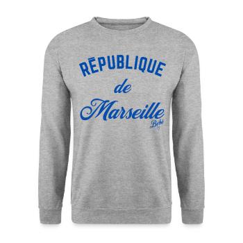 Tee-shirt Sweat Marseille République - Sweat-shirt Unisexe - gris chiné - Devant - Alina (178cm) & Michal (187cm)