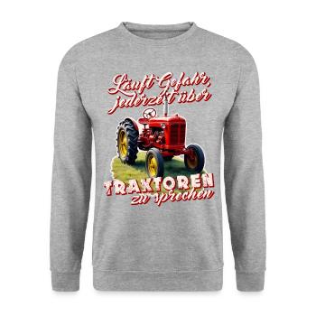 Oldtimer Traktor Landwirt Traktorliebhaber Humor - Unisex Pullover - Weißgrau meliert - Vorne - Alina (178cm) & Michal (187cm)
