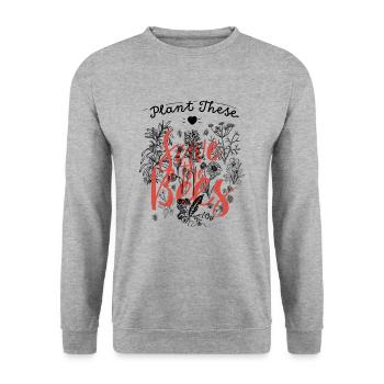 Plant these save the bees - Hippie Natur Umwelt - Unisex Pullover - Weißgrau meliert - Vorne - Alina (178cm) & Michal (187cm)