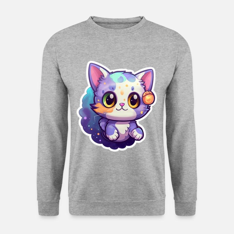 A cute space kitty - Unisex Pullover - Weißgrau meliert