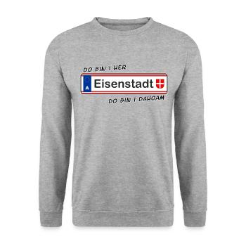 Eisenstadt - do bin i her - do bin i dahoam - Unisex Pullover - Weißgrau meliert - Vorne - Alina (178cm) & Michal (187cm)