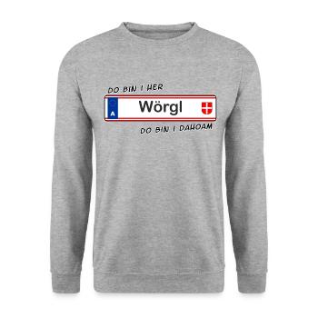 Wörgl - do bin i her - do bin i dahoam - Unisex Pullover - Weißgrau meliert - Vorne - Alina (178cm) & Michal (187cm)