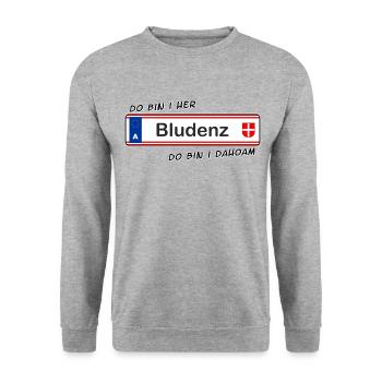 Bludenz - do bin i her - do bin i dahoam - Unisex Pullover - Weißgrau meliert - Vorne - Alina (178cm) & Michal (187cm)