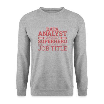 "Data Analyst Superhero | Data Scientist" - Unisex Sweatshirt - salt & pepper - Front - Alina (178cm) & Michal (187cm)