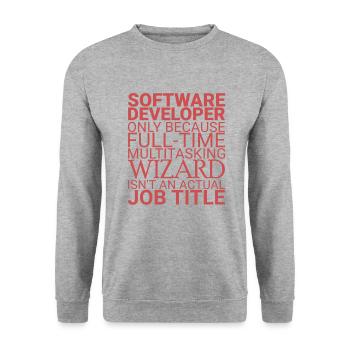 "Software Developer Wizard | Programmierer" - Unisex Pullover - Weißgrau meliert - Vorne - Alina (178cm) & Michal (187cm)