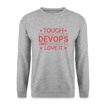« DevOps Crazy | Développement de logiciels » - Sweat-shirt Unisexe - gris chiné - Devant - Alina (178cm) & Michal (187cm)