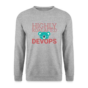 « DevOps Koalafied | Développement de logiciels » - Sweat-shirt Unisexe - gris chiné - Devant - Alina (178cm) & Michal (187cm)