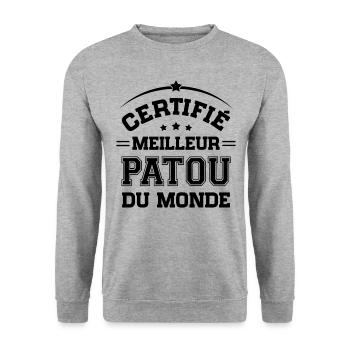 Cadeau Grand-Père Certifié meilleur Patou du Monde - Sweat-shirt Unisexe - gris chiné - Devant - Alina (178cm) & Michal (187cm)