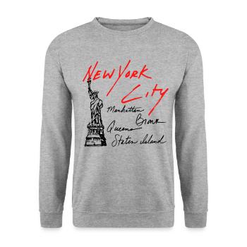 New York City NYC USA Quartiers Statue Liberté - Sweat-shirt Unisexe - gris chiné - Devant - Alina (178cm) & Michal (187cm)