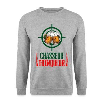 Chasseur trinqueur humour chasse - Sweat-shirt Unisexe - gris chiné - Devant - Alina (178cm) & Michal (187cm)