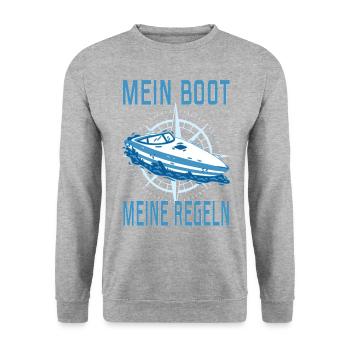 Motorboot Kapitän Boot Seefahrer Sportboot Käpten - Unisex Pullover - Weißgrau meliert - Vorne - Alina (178cm) & Michal (187cm)