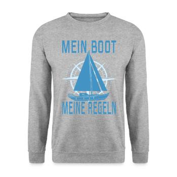 Segeln Segelboot Segler Käpten Segelschein Käpt'n - Unisex Pullover - Weißgrau meliert - Vorne - Alina (178cm) & Michal (187cm)