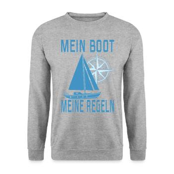 Segeln Segelboot Segler Käpten Segelschein Käpt'n - Unisex Pullover - Weißgrau meliert - Vorne - Alina (178cm) & Michal (187cm)