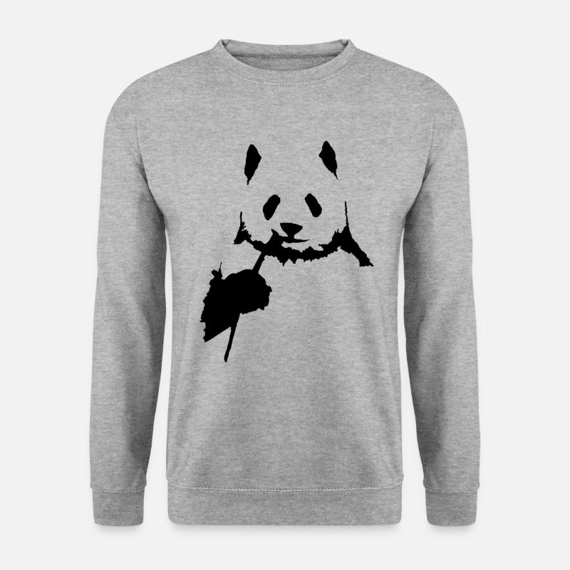 Cooler & lustiger Peeking Pandabär Wasserfarben - Unisex Pullover - Weißgrau meliert