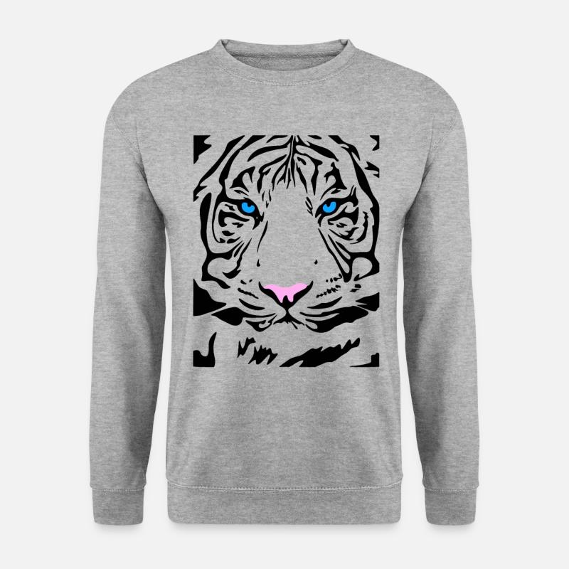 Sibirischer Tiger Katze Löwe Lion Cougar Cat Wild - Unisex Pullover - Weißgrau meliert